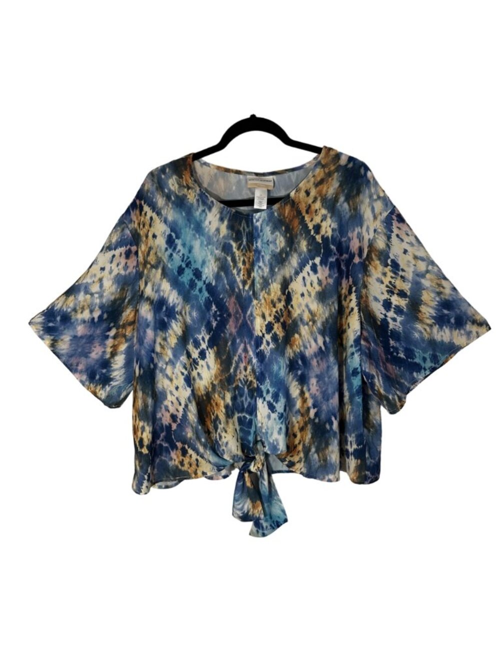 Alfred Dunner Women's Indigo Daze Tie-Dye Top 2X Blue & Yellow Polyester/Spandex - Picture 2 of 8